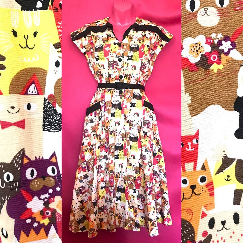 retro unique vintage cats dress size medium 6 8